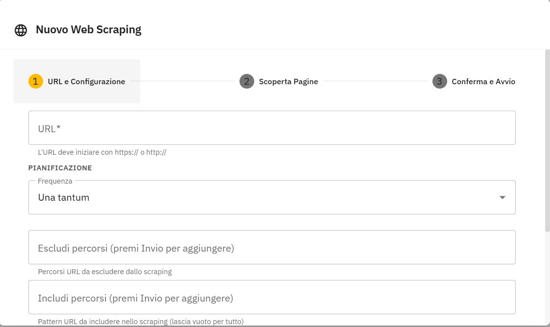 Configurazione web scraping