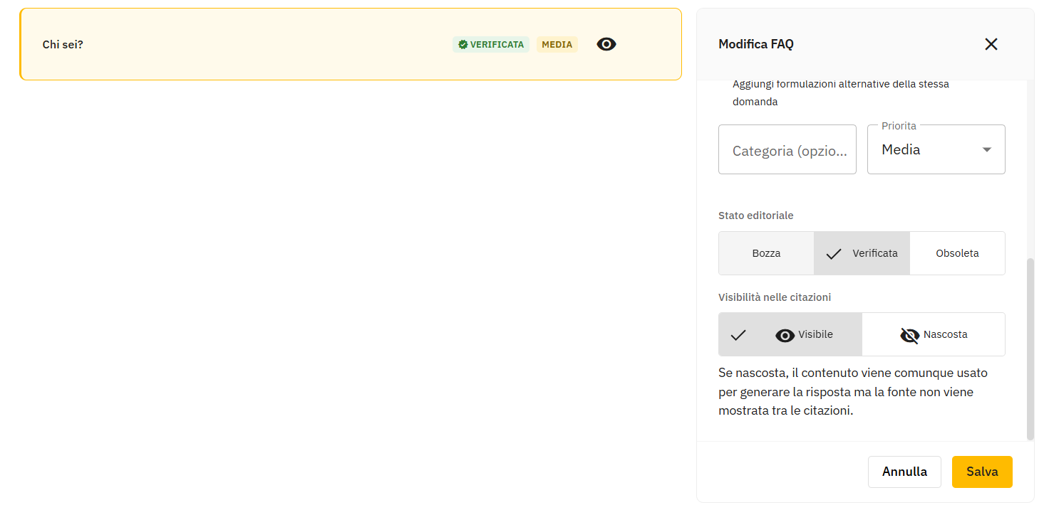Modifica FAQ con stato Verificata