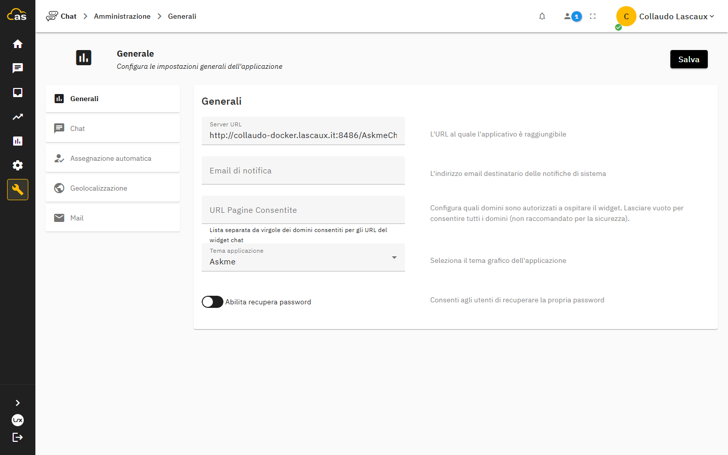 Tab Configurazioni generali con i parametri di base