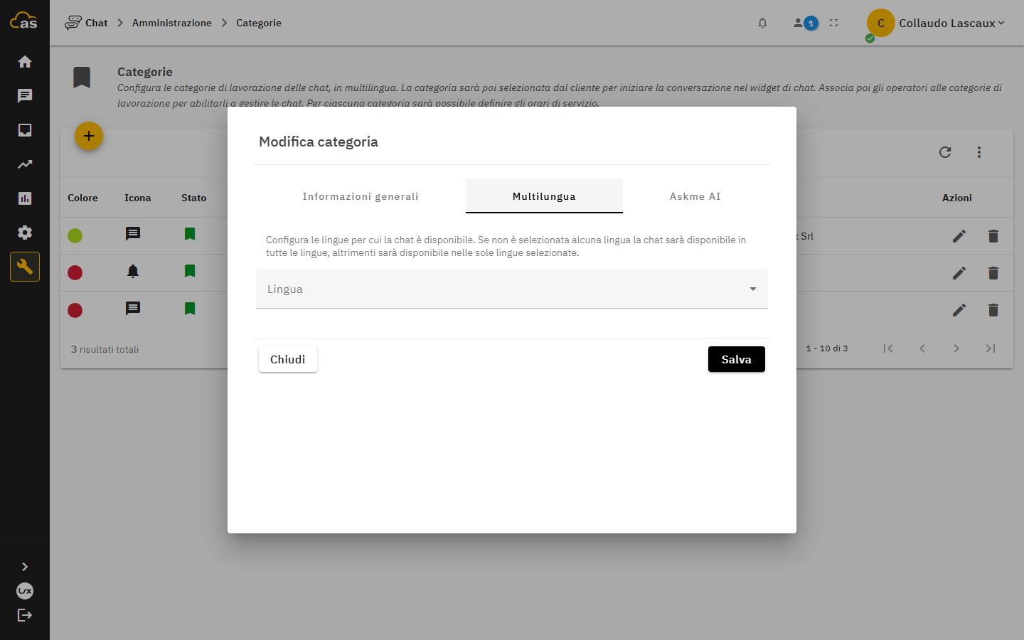 Configurazione dei testi multilingua di una categoria