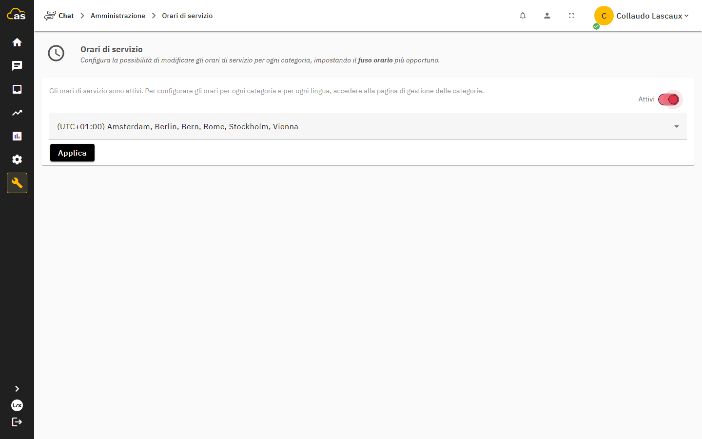 Dettaglio della configurazione delle fasce orarie di una categoria
