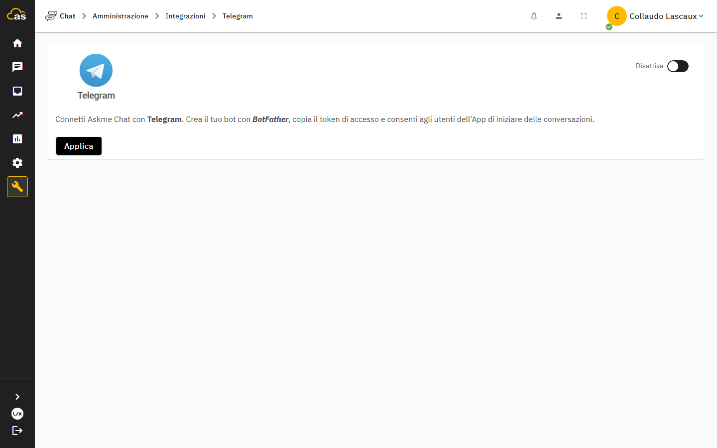 Form di configurazione dell'integrazione Telegram