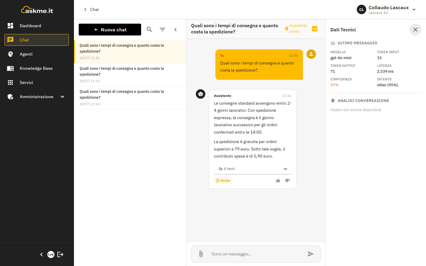Toggle Chat/Voce attivo nella conversazione