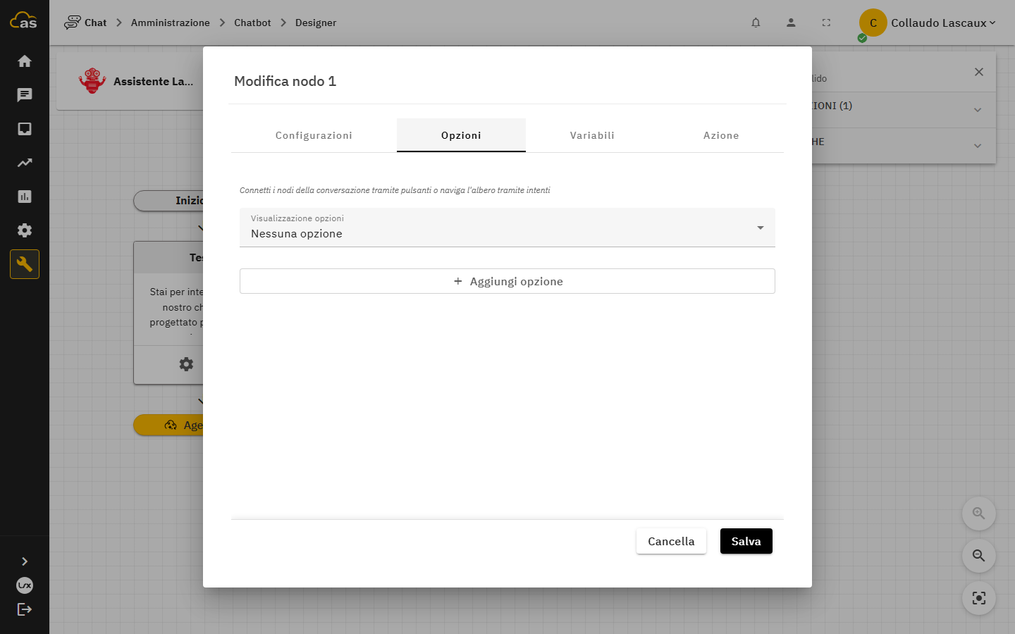 Dialogo di configurazione, tab Opzioni