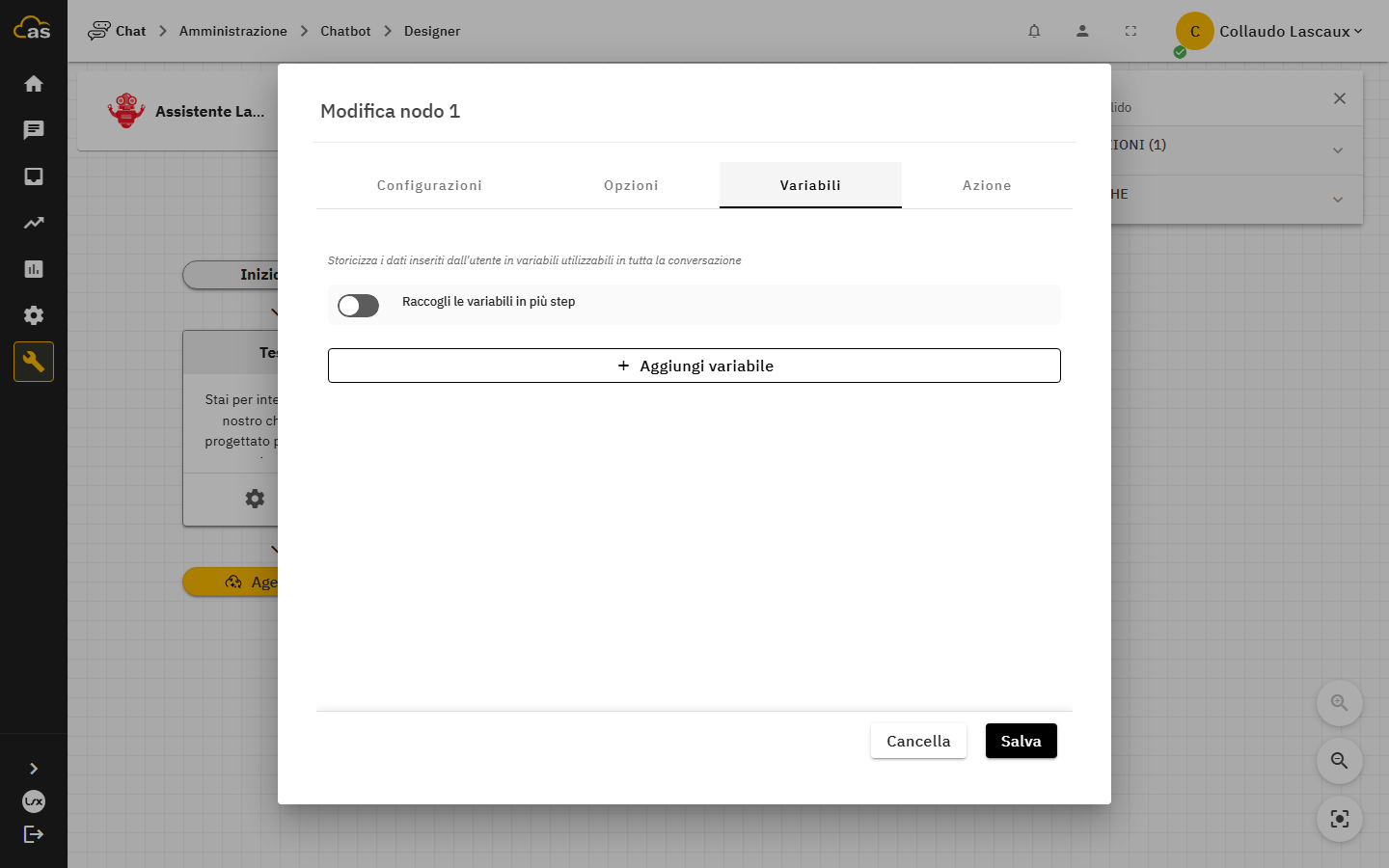 Dialogo di configurazione, tab Variabili