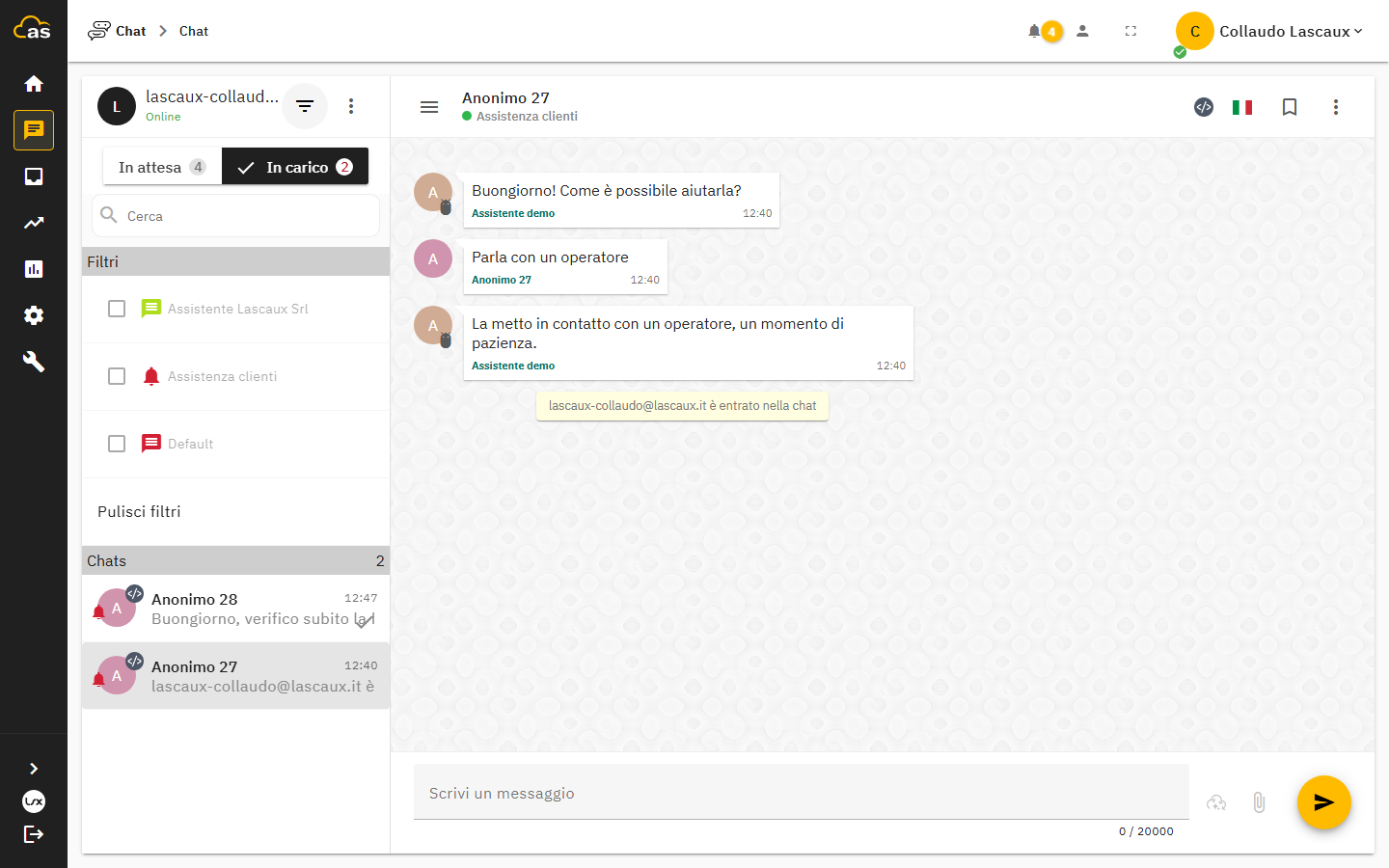 Pannello dei filtri per categoria aperto sopra l'inbox