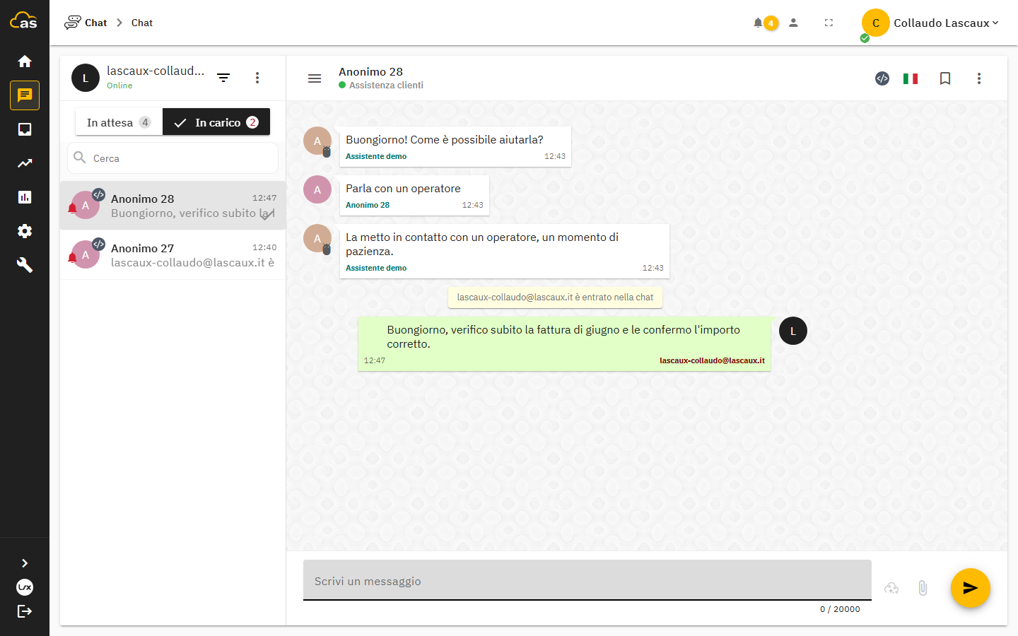Finestra di conversazione con la cronologia dei messaggi