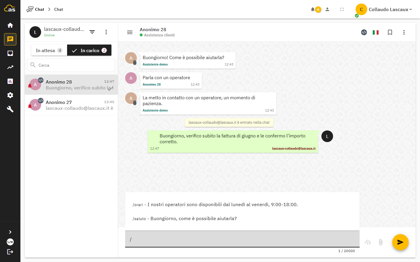 Autocompletamento delle risposte rapide con «/» nel campo di invio