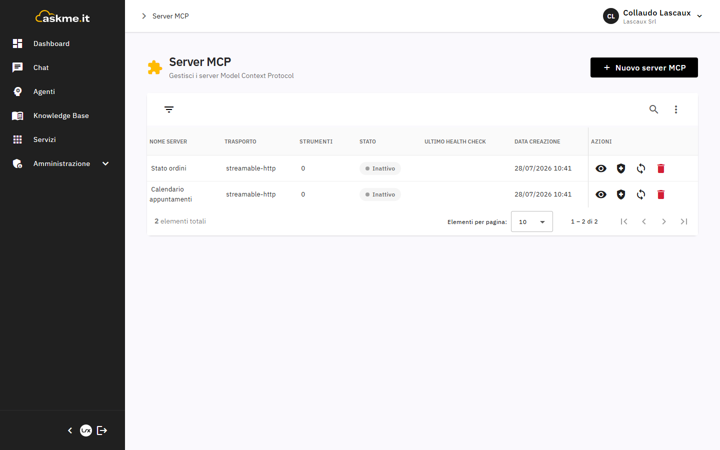 Elenco dei server MCP configurati
