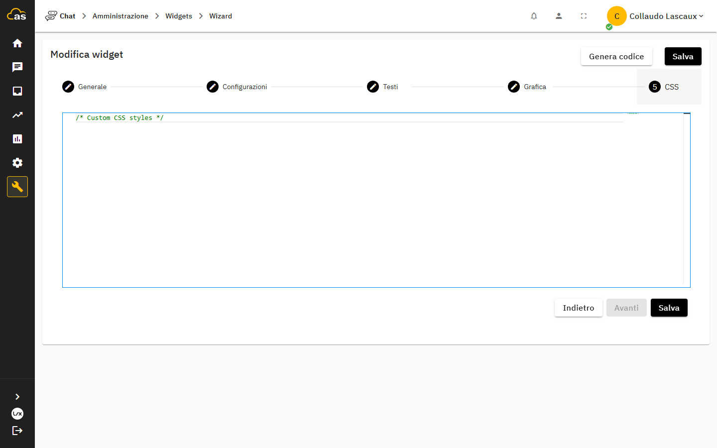 Passo CSS con l'editor aperto